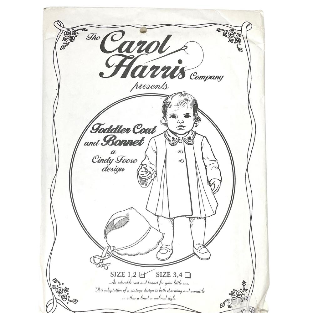 Carol Harris Toddler Coat and Bonnet Sewing Pattern Size 1,2 Uncut Complete